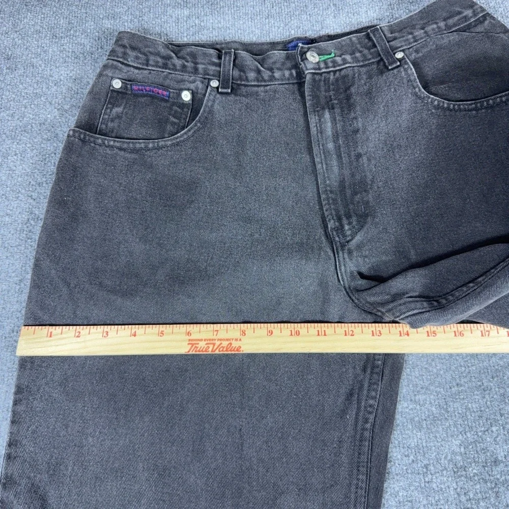 Tommy Hilfiger Vintage Mens Jeans Faded Black Straight Leg Flag Logo Denim 36x34